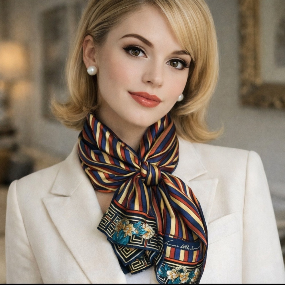 Vintage ANNE KLEIN Hand-Rolled Silk Scarf